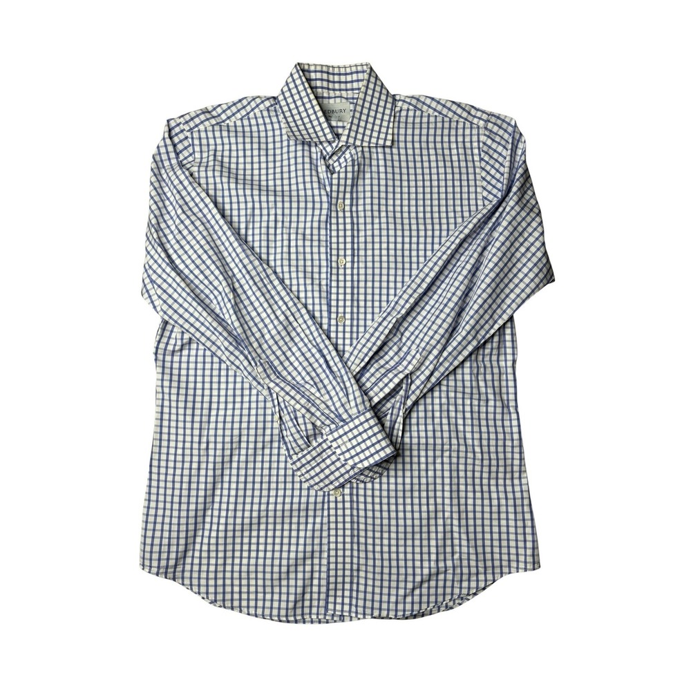 Ledbury Fine Shirting Mens Dress Shirt 16.5 Slim Fit Blue Checkered